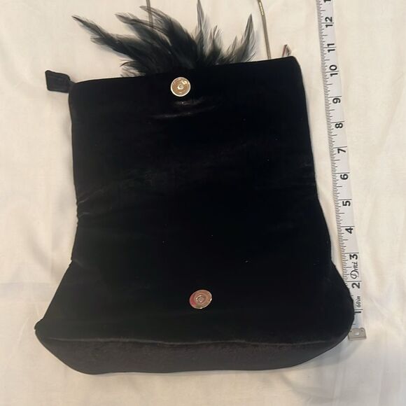 Elegant Black Feathered Rhinestone embellished velvet handbag EUC - Picture 9 of 13